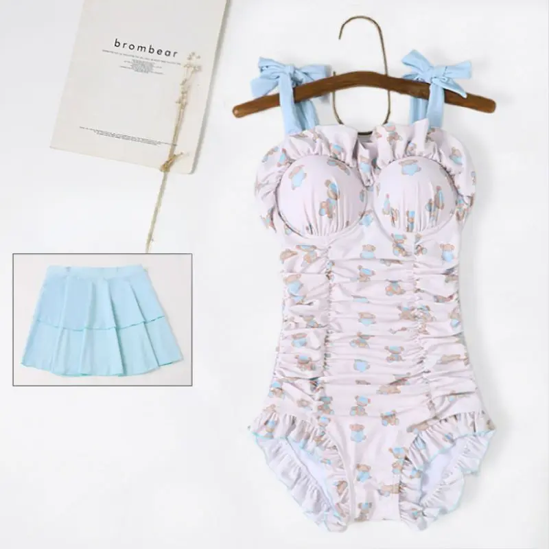 Cute Sweet Lolita Girl One-Piece Swimsuit Steel Ring Push up Swimsuit Female Slim Thin Hot Spring Vacation Leisure Swimsuit