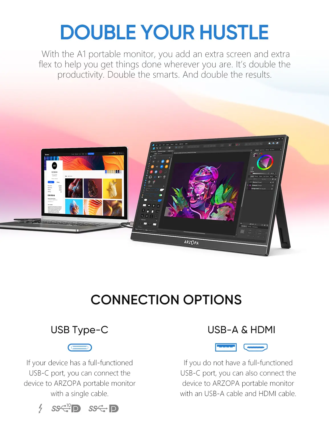ARZOPA Màn hình di động,1920 * 1080P, Loại IPS, Tương thích với iPad, PC, Mac, Điện thoại, Xbox, Switch, PS4, USB-C và HDMI | BigBuy360 - bigbuy360.vn ARZOPA Màn hình di động,1920 * 1080P, Loại IPS, Tương thích với iPad, PC, Mac, Điện thoại, Xbox, Switch, PS4, USB-C và HDMI | BigBuy360 - bigbuy360.vn