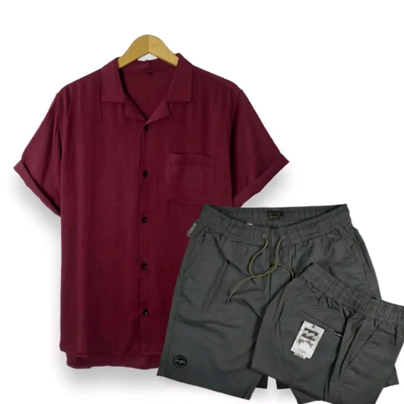 OneSet Pria Kemeja Polos Rayon Twill Celana Pendek Boardshort Premium Setelan Pria Casual 5