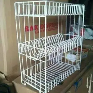 Rak Piring Putih Besi Kuat Susun 3 Anti Karat Premium