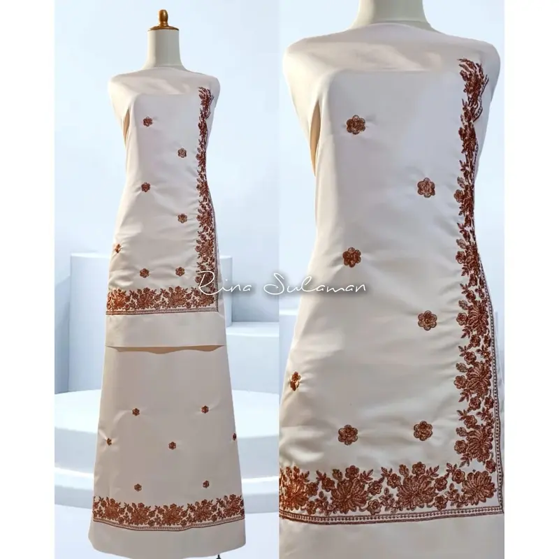 bahan baju kurung motif songket bunga samping 2