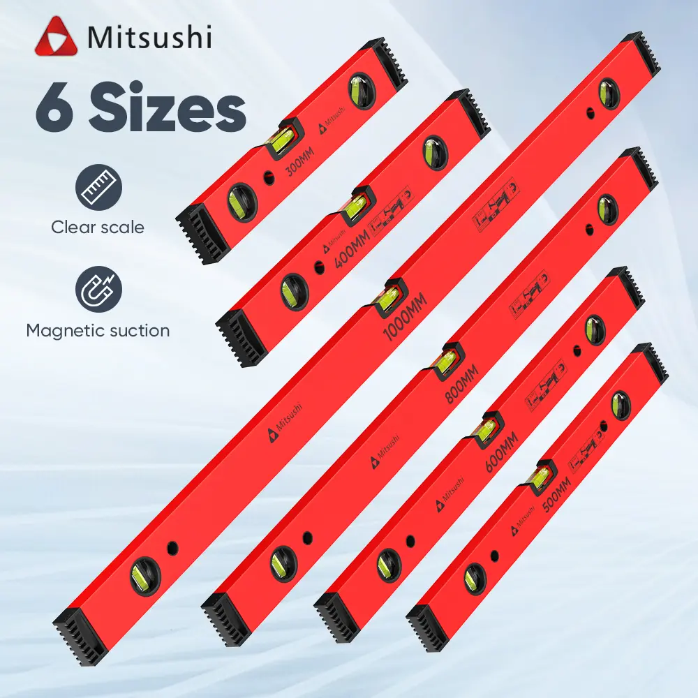 Mitsushi Waterpass Magnet Waterpass Aluminium Penggaris Pengukur Horizontal Akurat Perkakas 30/40/50/60/80/100CM