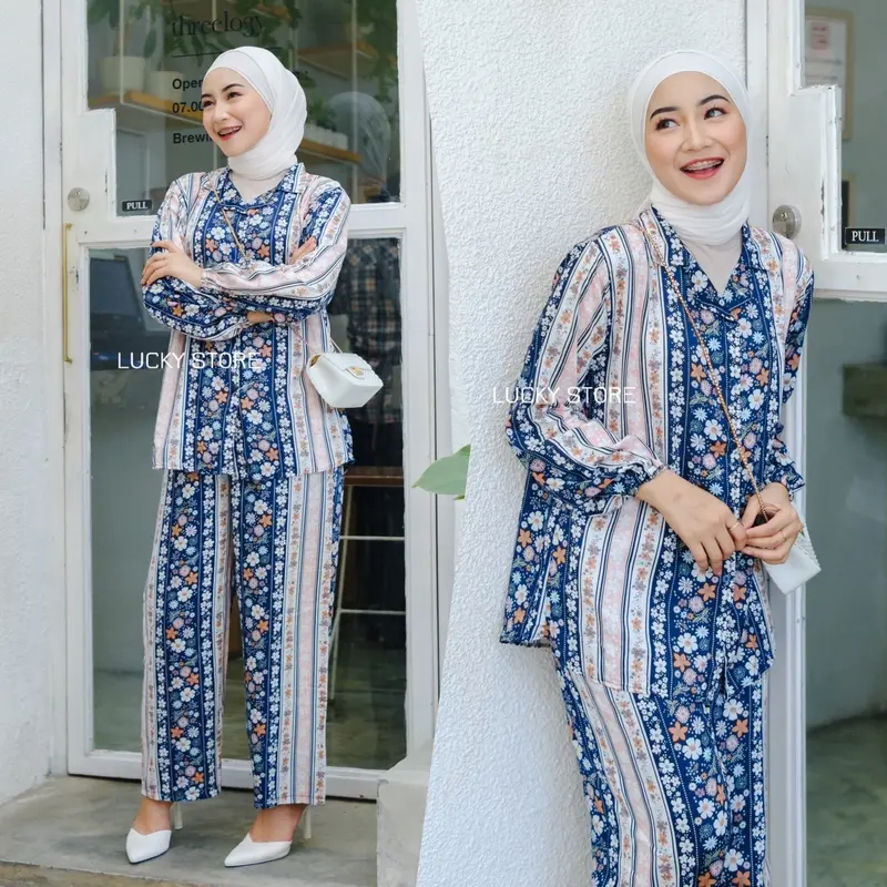 Setelan Lengan Panjang Set Kemeja Celana Celana One Set Wanita 0