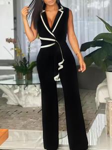 Mono elegante de mujer sin mangas con cuello en V y corte entallado, pantalón de pierna ancha A2053, nuevo modelo estilo europeo y americano