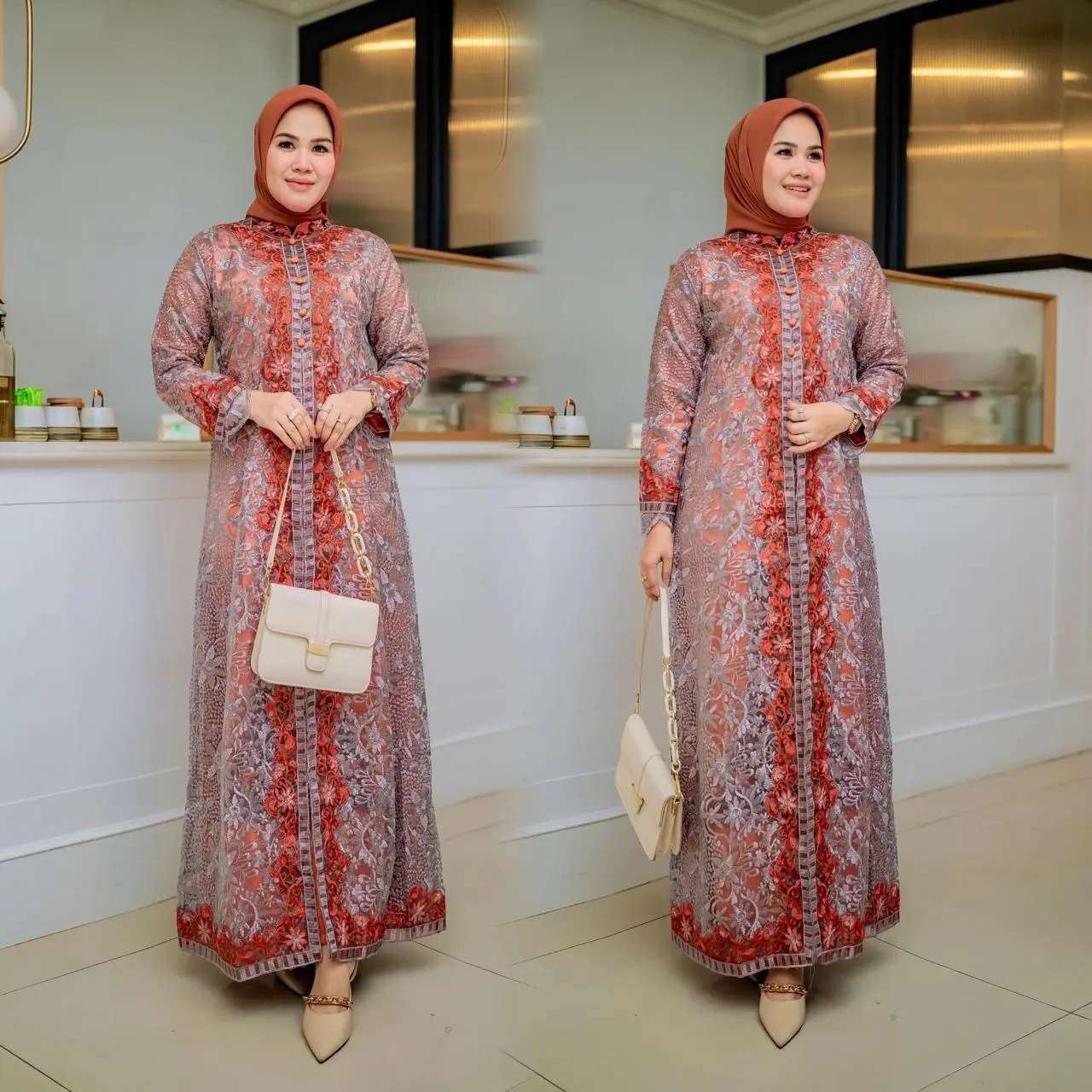 GAMIS BRUKAT PREMIUM BORDIR  GAMIS PESTA Fhasion wanita Dress Kondangan Tile