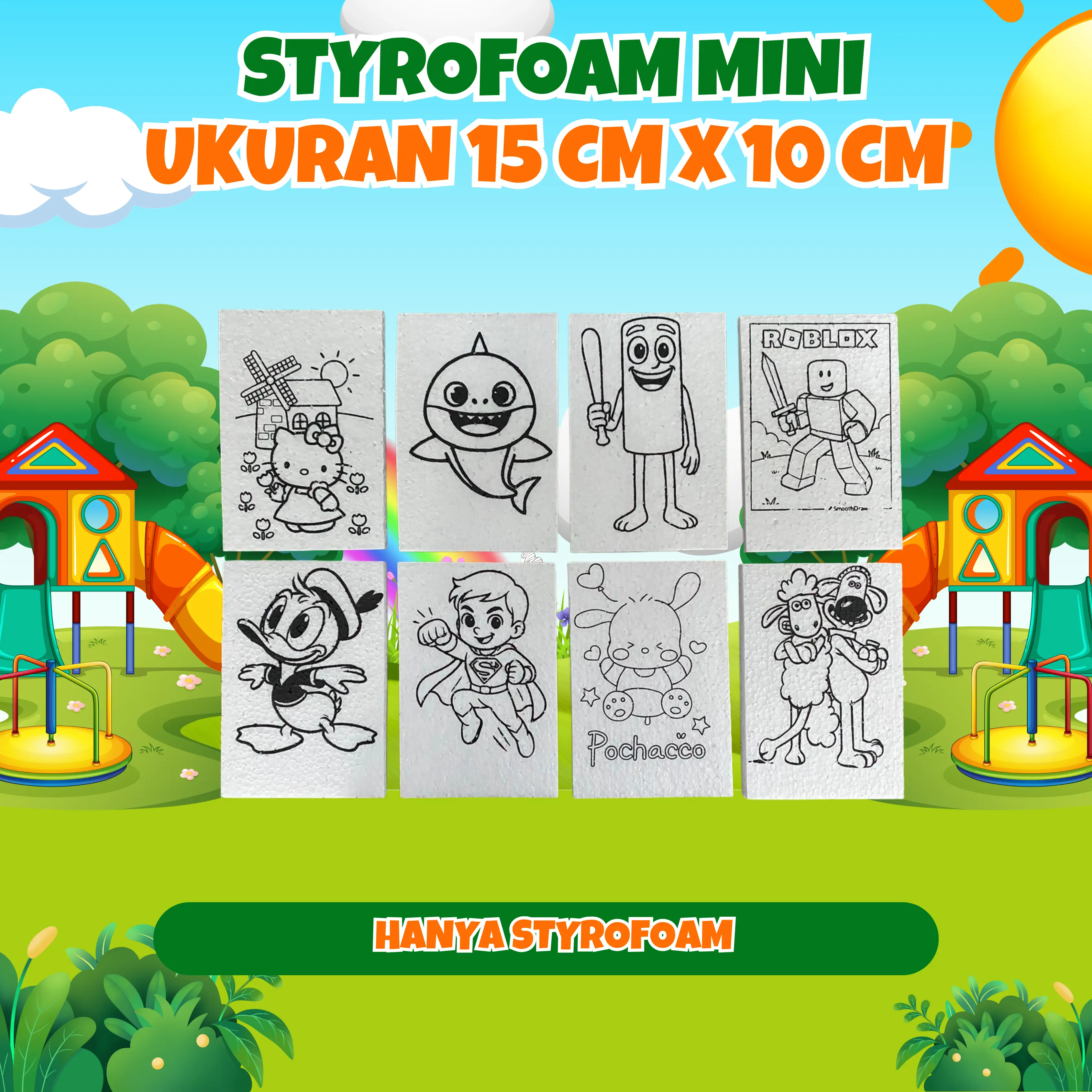 (HANYA STYROFOAM) Ukuran 15 cm x 10 cm Berbagai Jenis Gambar Melatih Kreativitas Anak