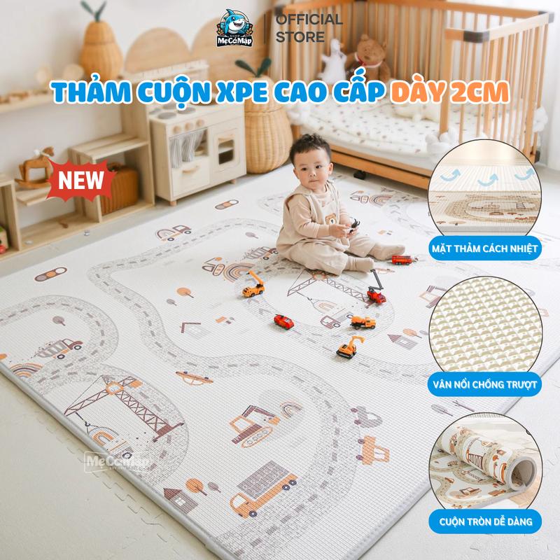 Thảm Xốp Cho Bé Pakey Chống Nước, Thảm Cuộn Phủ XPE 2 Mặt Họa Tiết Dày 2cm Cho Bé Tập Bò Tập Đi