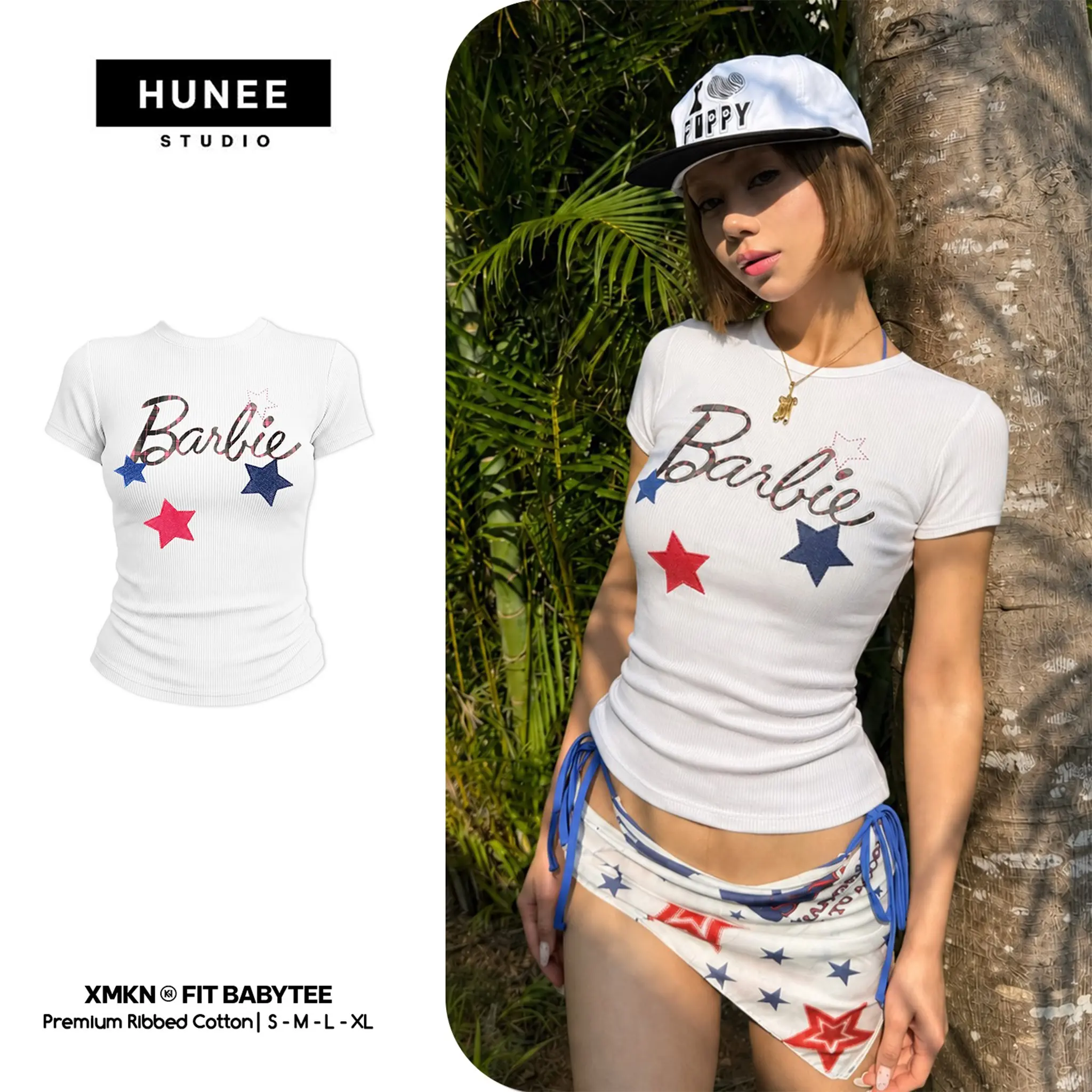 Áo Babytee “Barbie Stars”, Áo Thun Ôm Body Nữ Gân Tăm Đi Biển Tôn Dáng XMKN.