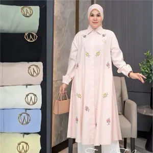 Tunik wanita  tunik wanita terbaru tunik lebaran atasan wanita winodi terbaru tunik panjang winodi kemeja wanita terbaru Kancing Katun Oversize Dewasa Baju Kerah Muslim
