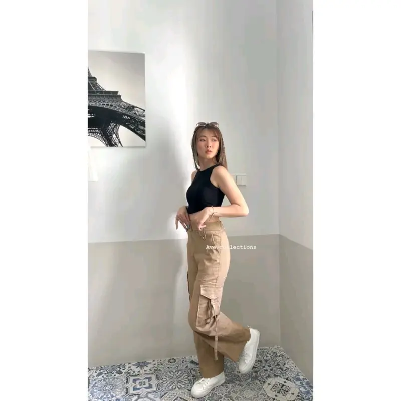AVE 1113 - Michelle Qullote Cargo Pants | Celana Kulot Kargo Wanita Dewasa Soft Jeans 4