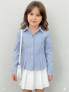 Kemeja Atasan Salur Anak Remaja Usia 6-14 Tahun Fashion Murah Desain Menarik Dan Modern Cocok Untuk Gaya Sehari-hari tanggung 11–13 cewek perempuan import 11–12 13–14