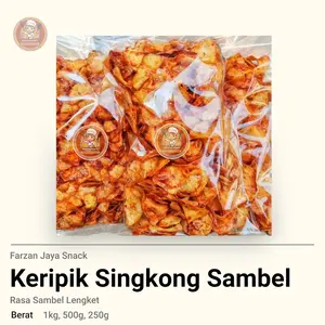 Farzan Jaya Snack Keripik Singkong Pedas Sambel 1kg Rasa Pedas Gurih Harga Terjangkau Cocok Sebagai Camilan