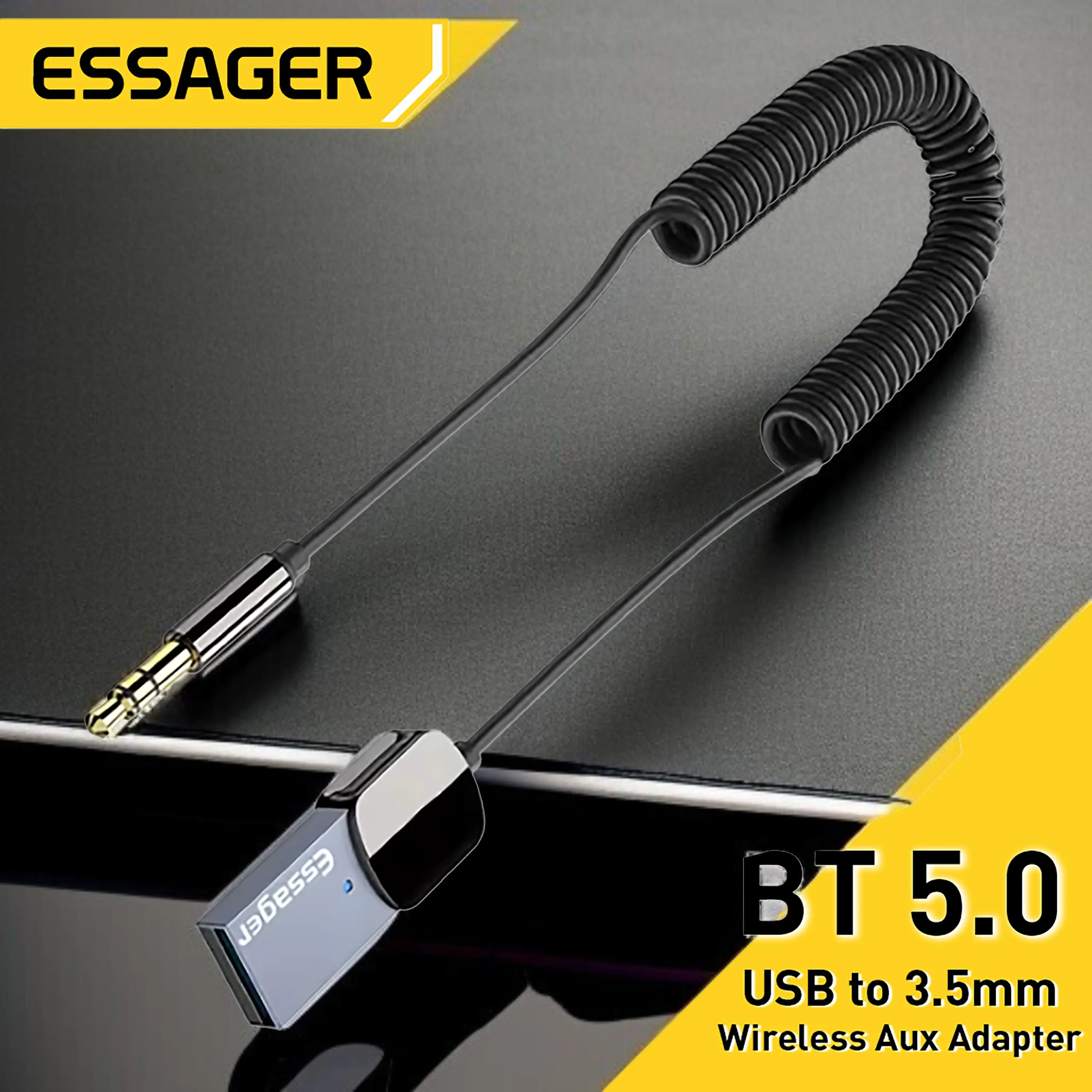 ESSAGER Audio Bluetooth Receiver Adapter 5.0 USB AUX Spring Wire - EB01