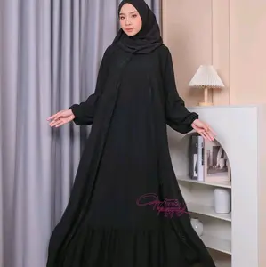 Abaya gamis muslim Mikayla MANIK BLACK lengan balon model terbaru serutty premium halus Wanita Dress Mewah