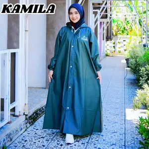 Jas Hujan Gamis KAMILA Jas Hujan Muslimah Jas Hujan Hijaber Bahan Tebal Praktis Dipakai Wanita dan Pria Jas Hujan Syari windproof xl PVC Rust-Proof Raincoats
