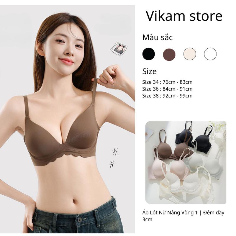[Mã B68] Áo lót nữ su không gọng nâng ngực 3D mút dày 3cm, áo ngực  bản to định hình dáng chuẩn, êm ái mặc cả ngày -- Vikam