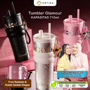 [ISCHAINDYOFC] ARTIGA Tumbler Glamour 710ml Termos Air Stainless Portable Tahan Panas Dingin Free Sedotan & Kotak Hadiah Elegan Bahan Stainless Steel Kapasitas 710ml Desain Portable Cocok untuk Minuman Segar Kapan Saja