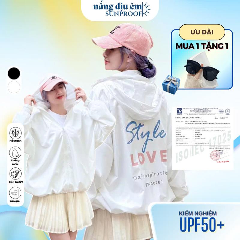 Áo khoác ngoài chống nắng chống mưa chống tia UV UPF 50+ áo gió unisex form rộng in chữ Style Love women Jacket có thể giặt máy thường SixMoon Navy Voi