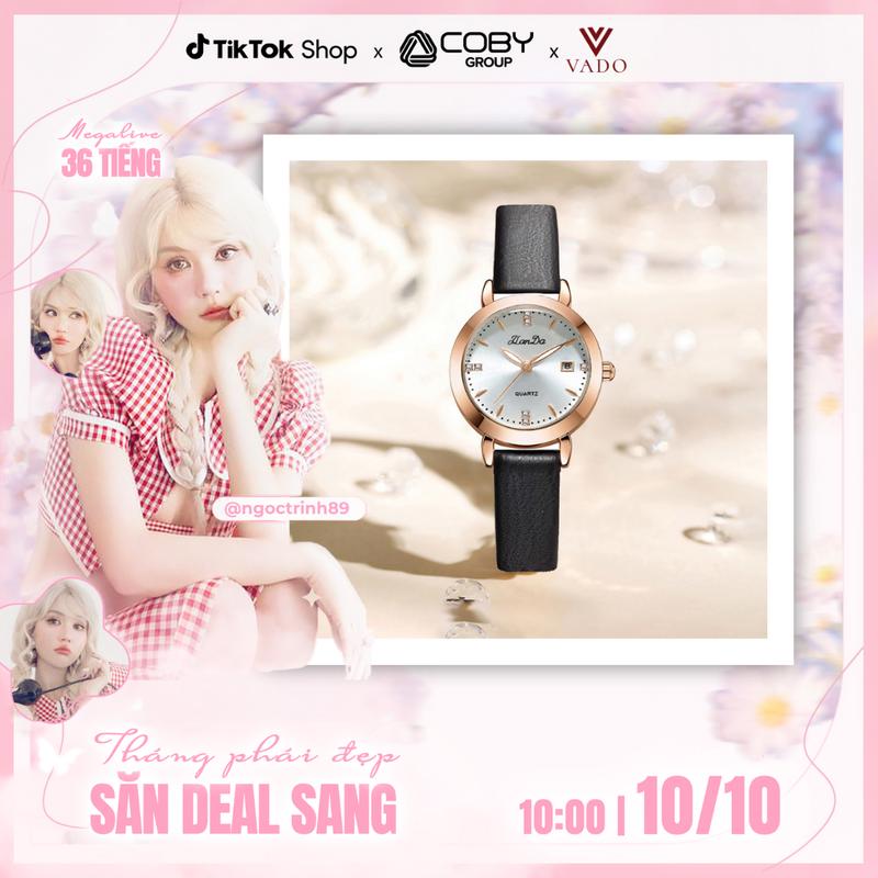 [MEGA - DH3203J] Đồng hồ nữ nhỏ gọn mặt tròn dây da, phong cách cổ điển ( Kèm Kiềng VK22V ) - COMBO1
