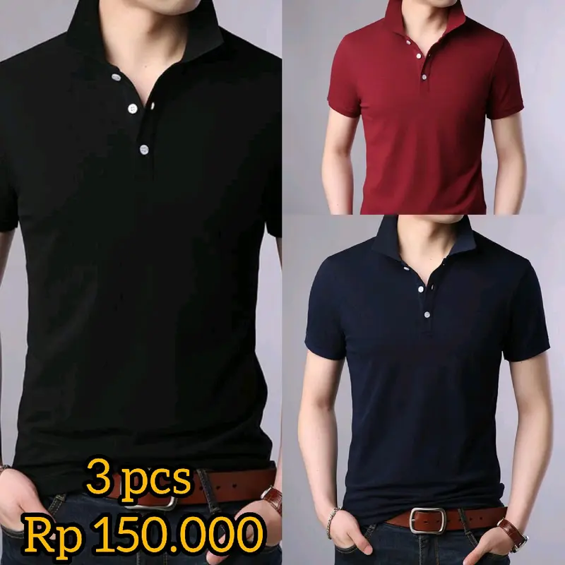 kaos kerah polos bahan lakoste paket 3 3