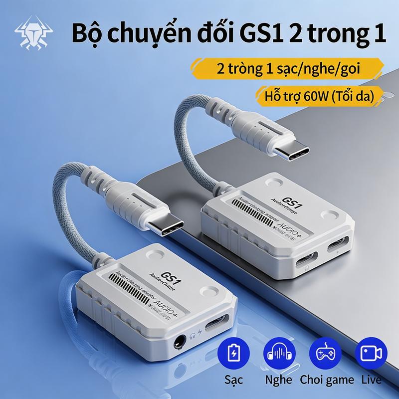 Bộ Chuyển Đổi PLEXTONE GS1, Tai Nghe Type-C, Tương Thích Với iPad Pro / Mini6 / iPhone15pro Max Và Máy Tính Bảng Huawei Và Apple, Sạc Nhanh 60W, 2 Trong 1, Đầu Vào 3.5Mm, Có Micro Và Chức Năng Chơi Game Gà