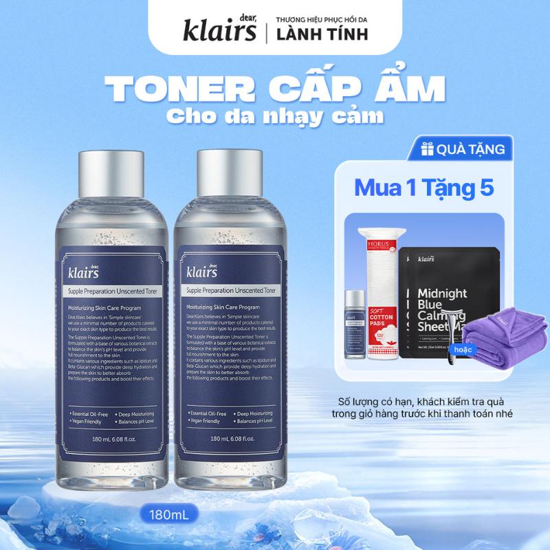 [DEAL ĐỘC QUYỀN] Combo 2 Nước hoa hồng Dear, Klairs Supple Preparation Unscented Toner 180ml