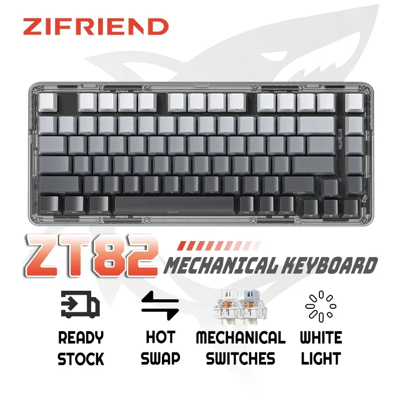ZIFRIEND ZT82 Gamer Keyboard 3 Modes Transparent Mechanical Keyboard Hotswap Bluetooth Wireless 2.4G RGB Backlit Keycap 0