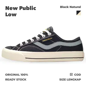 Ventela New Public Low Black Natural | Sepatu Sneakers Pria Wanita Vulcanized | Original 100% | Produk Lokal | Produk Indonesia | Gaya | Sekolah | Kampus | Santai | Semi Formal | Formal | Kantor Casual Sneaker Shoes