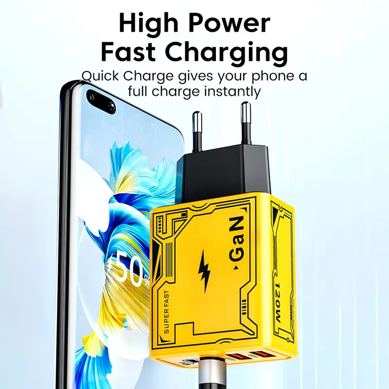 Bộ sạc USB C PD, 4 cổng, 120W, Sạc nhanh 3.0, Bộ Chuyển Đổi bộ sạc điện thoại USB C, Tương thích với iPhone 15, 14, 13, Samsung, Xiaomi, Huawei, Oppo, Vivo Phụ Kiện 4