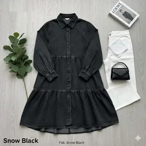 [parveen id] Belbon Tunik Jeans Wash Ruffle Susun LD 120 Kemeja Denim Jumbo Baju Atasan Oversize