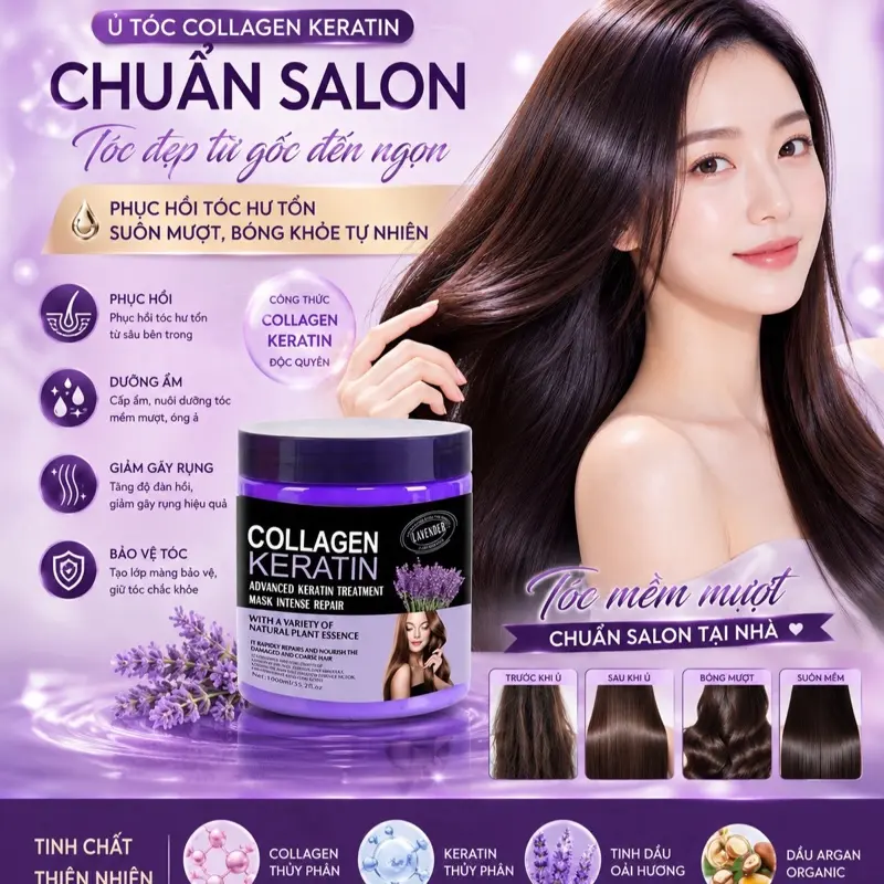 Kem ủ tóc Collagen Keratin 1000ml hỗ trợ dưỡng và cải thiện tóc hư tổn, chăm sóc tóc giảm khô sơ, giúp tóc mềm mượt giảm hư tổn, giảm gãy rụng, phục hồi hư tổn, dưỡng tóc nữ women