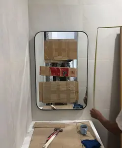 Cermin Wastafel Kamar Mandi LED TouchScreen dengan Lis besi Cermin Dinding Cermin Persegi Panjang Cermin 5mm
