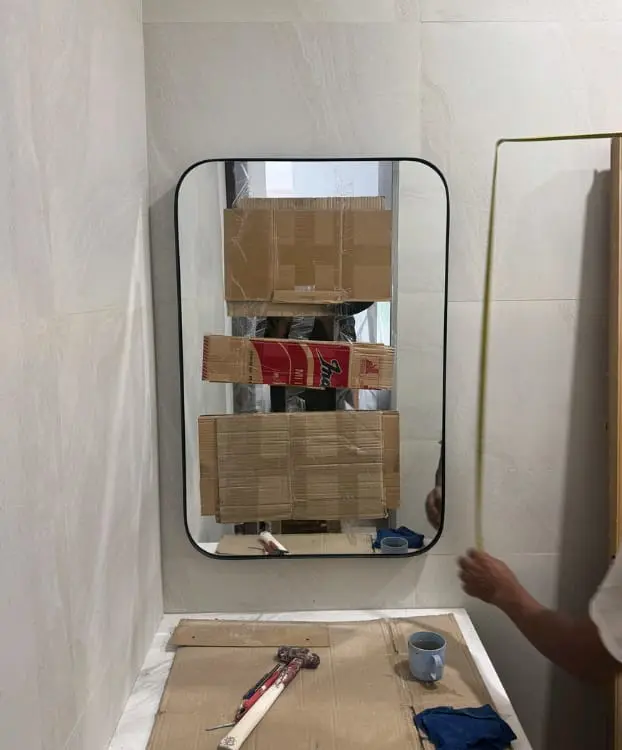 Cermin Wastafel Kamar Mandi LED TouchScreen dengan Lis besi Cermin Dinding Cermin Persegi Panjang Cermin 5mm