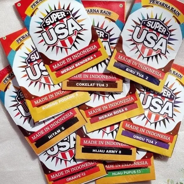 Wantex Super USA Pewarna Jeans Pakaian  Tie Dye Baju Sumbo Sumba Kain Wantek Jumputan Ikat Celup Wentek Wanter Serbuk Coloring Jumput Iket Hitam Merah Biru Tua Dongker Jean Jeans Sepatu Jaket Sweater Bahan Kelir 4
