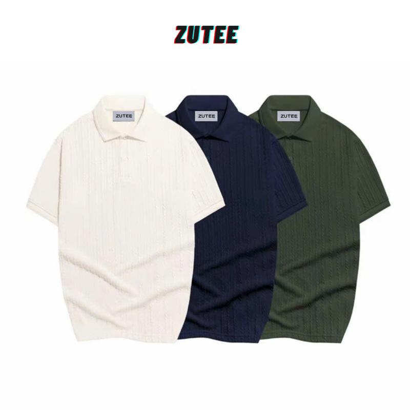 Áo Polo dệt kim ZUTEE sớ vải len thừng, phối Raglan, vải cotton chải kĩ mềm mịn không bai xù
