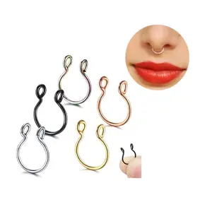 1 Biji Anting Hidung Fake nose ring Stainless Steel Klip hidung septum Model U-Shape Pria dan wanita