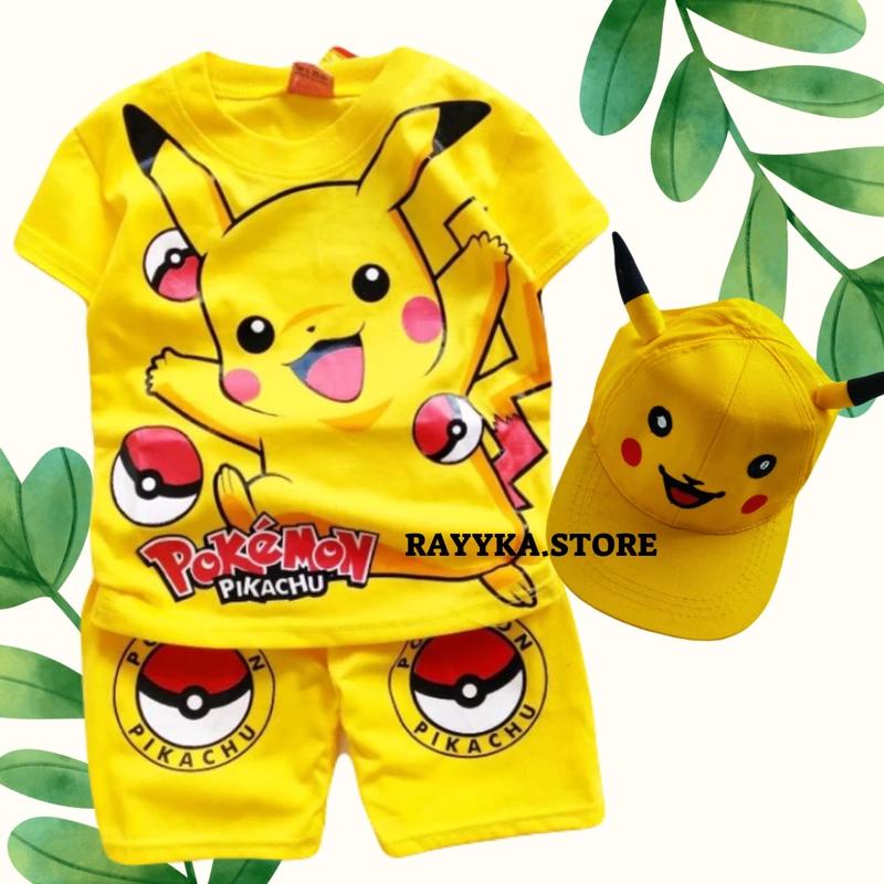 Product Introduction of Baju Pikachu anak laki laki setelan pokemon anak cewek ada topi untuk umur 1-10 Tahun laki-laki Perempuan Katun Parsel 2