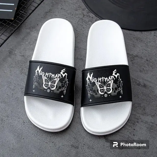 Sandal Slop Distro Pria / Wanita Keren Casual AMOOR Sendal Jepit Shoes Hitam Putih Karet Flat Selop Elegant Jelly