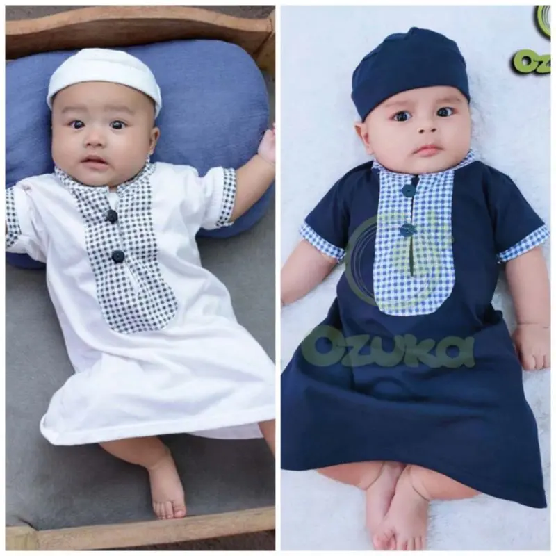 OZUKA Baju muslim gamis bayi laki-laki setelan baju koko jubah bayi newborn