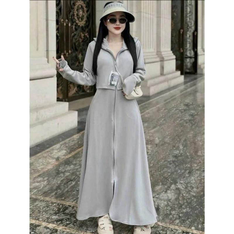 Váy Áo Chống Nắng Toàn Thân Dáng Croptop, Chất Liệu Vải Umi Hàn Dày Dặn Cho Nữ, Chống Nắng Chống Tia UV ( Thân trên 2 lớp, tay áo và thân dưới 1 lớp)