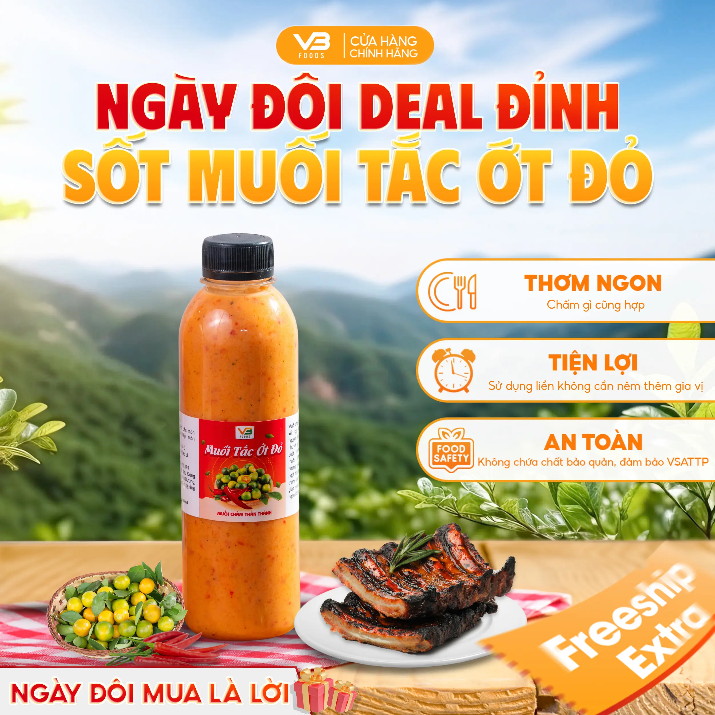 [ Sale Vui Freeship ] Sốt chấm muối tắc ớt đỏ VB Foods 330ml thơm ngon, tiện lợi