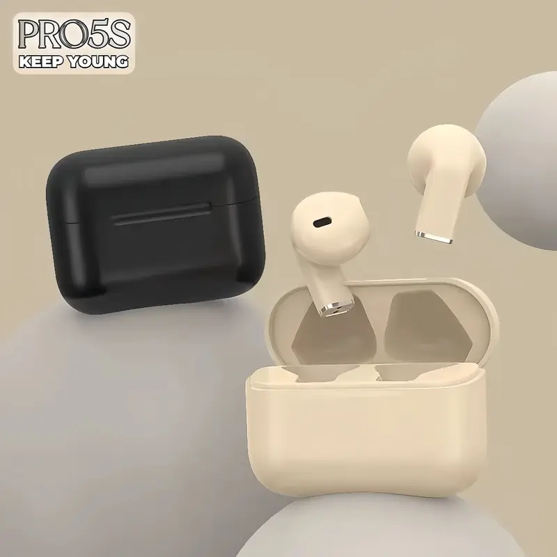 KEEP YOUNG Tai nghe PRO5S [2 Quà tặng miễn phí] 1 Nhãn dán hoạt hình+1 Bao tay chơi game, Âm thanh nổi mức HiFi, Micrô tích hợp, Chống nước iPX5, Điều khiển cảm ứng, Khử tiếng ồn cho iPhone và Andriod 0