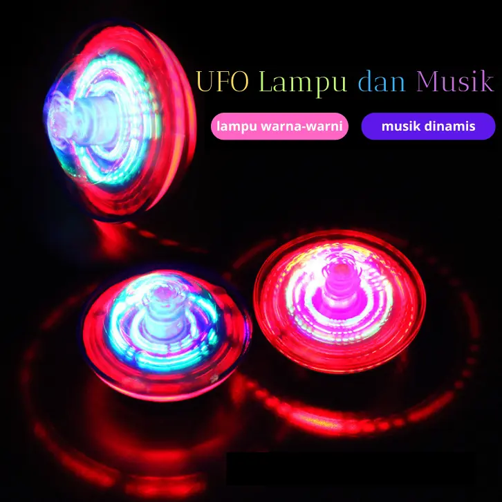 Mainan Gangsing UFO Gyro Lampu LED Ada Musiknya / Mainan Model Gangsing UFO Anak Berputar Otomatis