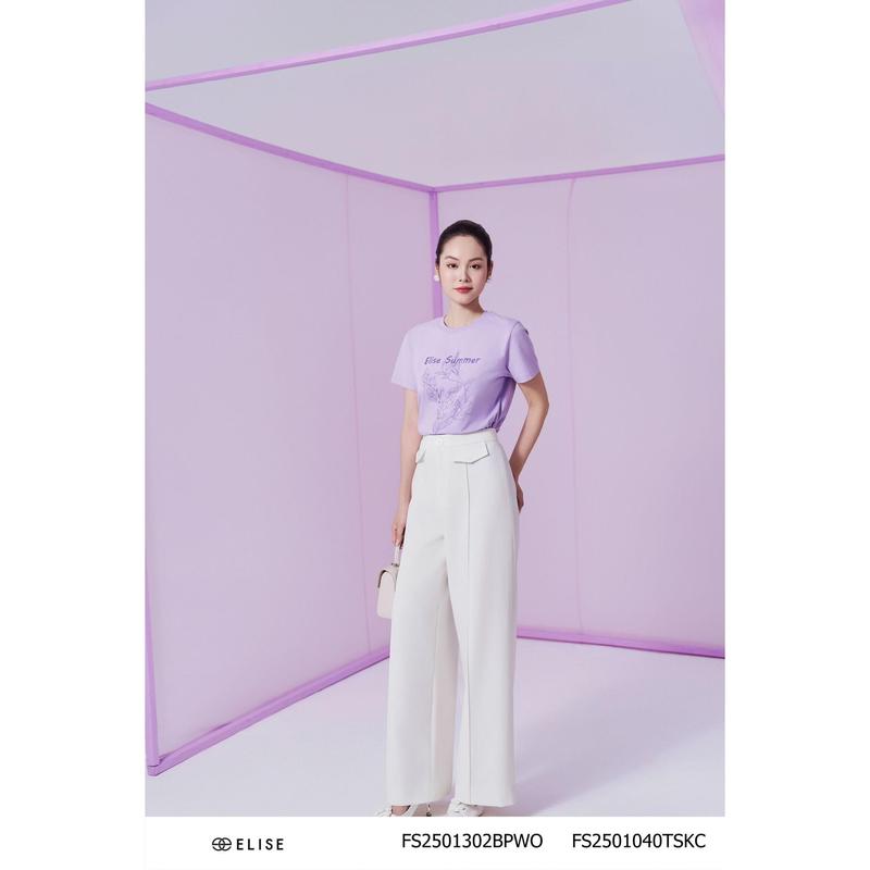  Quần suông trắng gân giữa cạp nắp túi thiết kế Elise O2O mã FS2501302BPWOWH 
