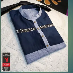 Kurta lengan panjang dan pendek bahan katun Koko Muslim Pria Dewasa Atasan Baju