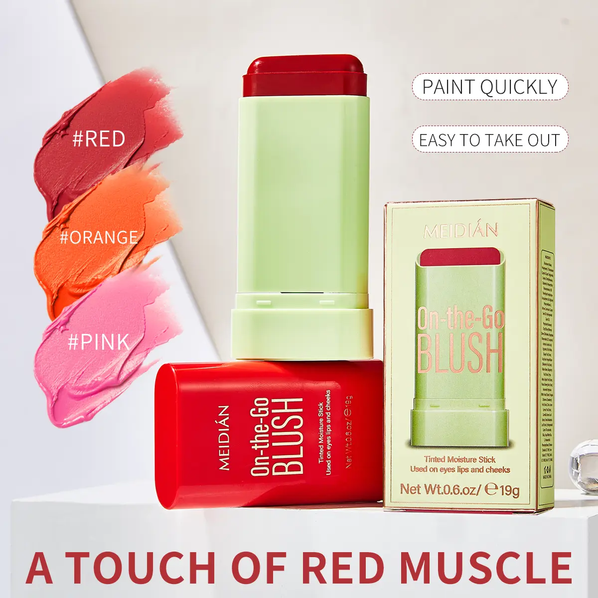 Makeup Blush Stick 3-in-1 Waterproof Sweat-Proof Portable Long Lasting Rose Soft Cream Blush Makeup Matte Mineral Blush