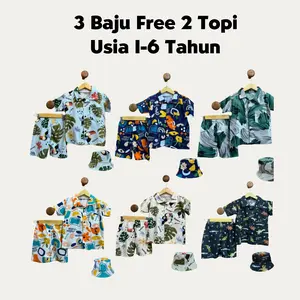3 Pc Baju Free 2 Topi Setelan Baju Anak 1-6 Tahun
