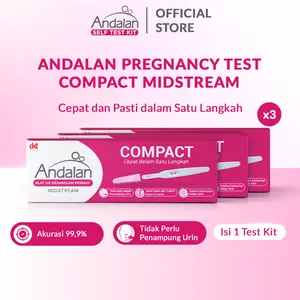 Andalan Compact Midstream Pregnancy Test Pack x 3 Pack - Alat Tes Kehamilan Praktis, Tanpa Wadah Urin
