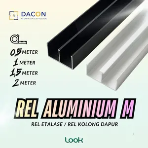 Rell Aluminium Kolong Dapur M Panjang 0,5/1/1,5/2 Meter Warna Silver, Rel Pintu geser sliding 2(dua) Arah Jalur besi siku