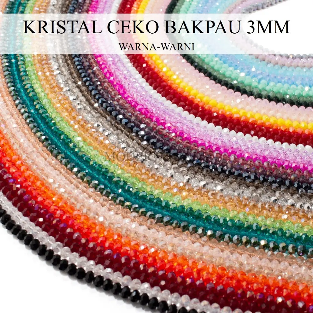 3MM - Manik Kristal Ceko Bakpau / Bakpao / Bulat / Gepeng Bening Transparan Mengkilap Kualitas Bagus Grade A 3mm per Renteng